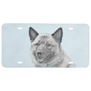 Norwegian Elkhound Painting - Original Dog Art License Plate