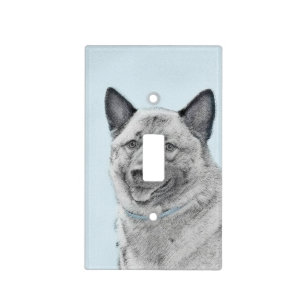 Norwegian Elkhound Painting - Original Dog Art Light Switch Cover