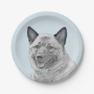 Norwegian Elkhound Painting - Original Dog Art Paper Plates