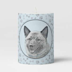 Norwegian Elkhound Painting - Original Dog Art Pillar Candle