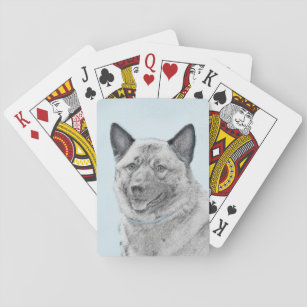 Norwegian Elkhound Painting - Original Dog Art Playing Cards