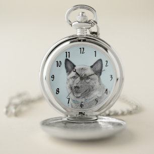 Norwegian Elkhound Painting - Original Dog Art Pocket Watch