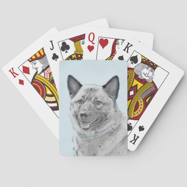 Norwegian Elkhound Painting - Original Dog Art Poker Cards (Back)