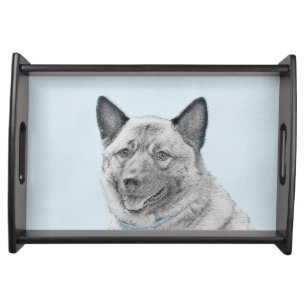 Norwegian Elkhound Painting - Original Dog Art Serving Tray