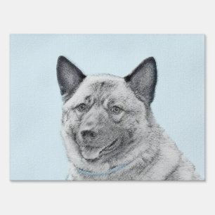 Norwegian Elkhound Painting - Original Dog Art Sign