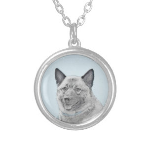 Norwegian Elkhound Painting - Original Dog Art Silver Plated Necklace