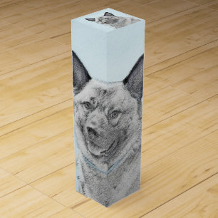 Norwegian Elkhound Painting - Original Dog Art Wine Box