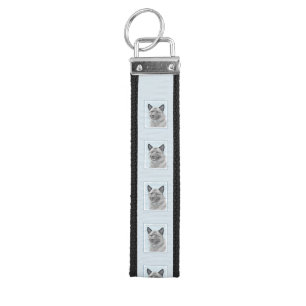 Norwegian Elkhound Painting - Original Dog Art Wrist Keychain