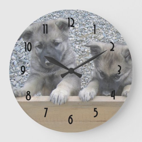 Norwegian Elkhound Puppies Large Clock