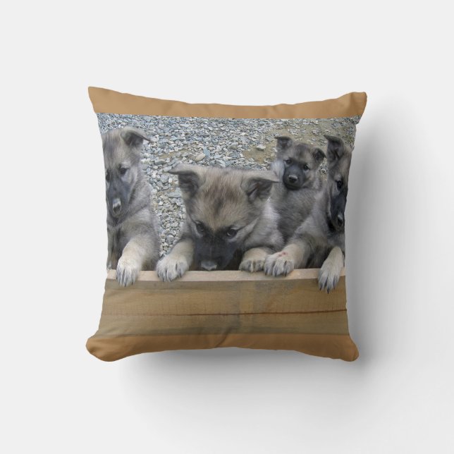 Norwegian Elkhound Puppies Throw Pillow (Front)
