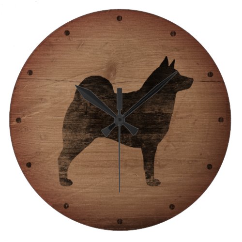 Norwegian Elkhound Silhouette Rustic Large Clock
