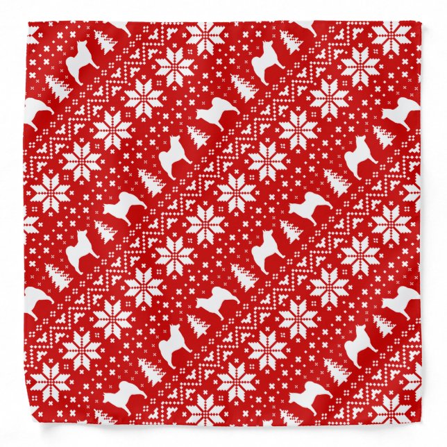Norwegian Elkhound Silhouettes Christmas Pattern Bandana (Front)