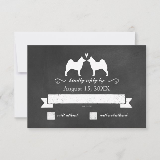 Norwegian Elkhound Silhouettes Wedding RSVP Card (Front)