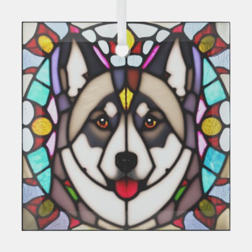 Norwegian Elkhound Stained Glass Glass Ornament