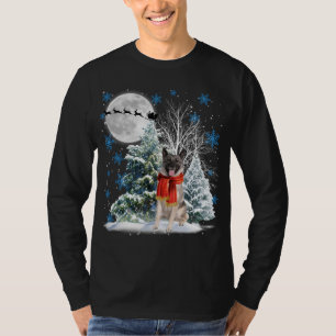 Norwegian Elkhound Under Moonlight Snow Christmas  T-Shirt