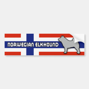 Norwegian Elkhound with Flag Bumper Sticker