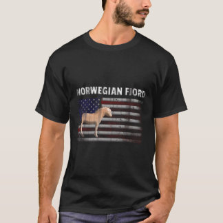 Norwegian Fjord Horse With Us American Flag T-Shirt