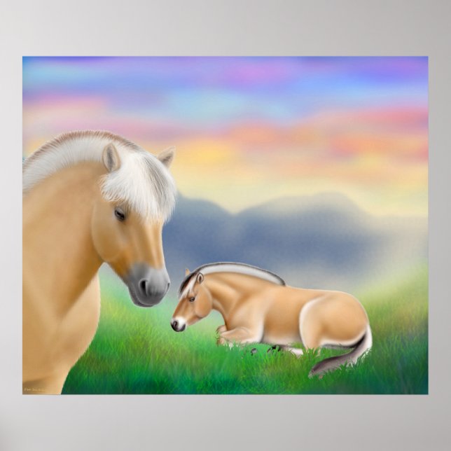 Norwegian Fjord Horses at Dawn Print (Front)
