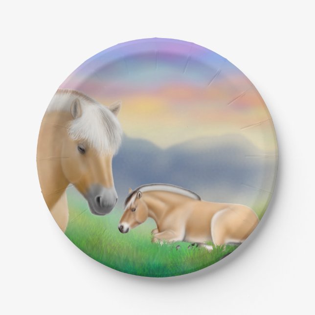 Norwegian Fjord Horses at Rest Paper Plates (Front)