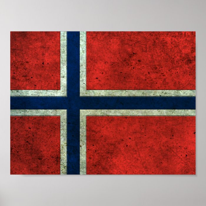 Norwegian Flag Aged Steel Effect Print