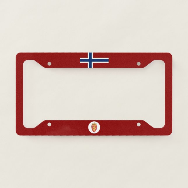 Norwegian flag-coat of arms license plate frame (Front)