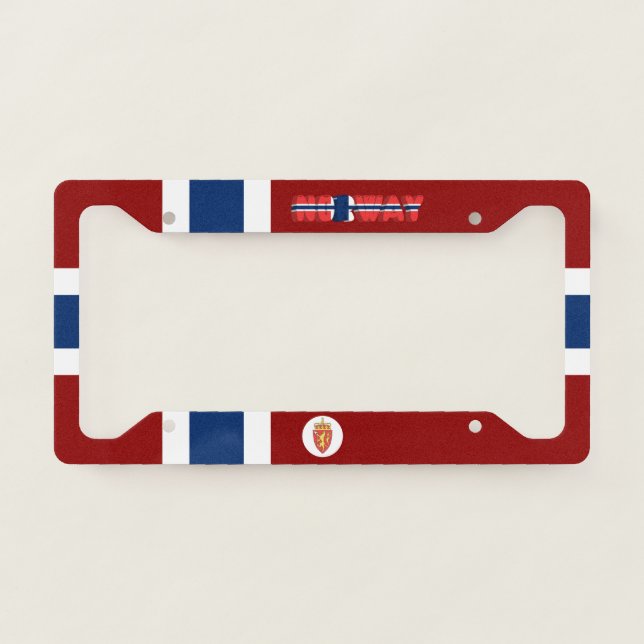 Norwegian flag-coat of arms license plate frame (Front)
