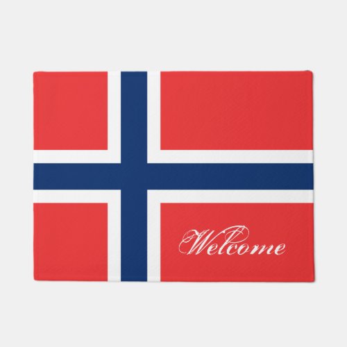 Norwegian flag door mat with custom welcome text