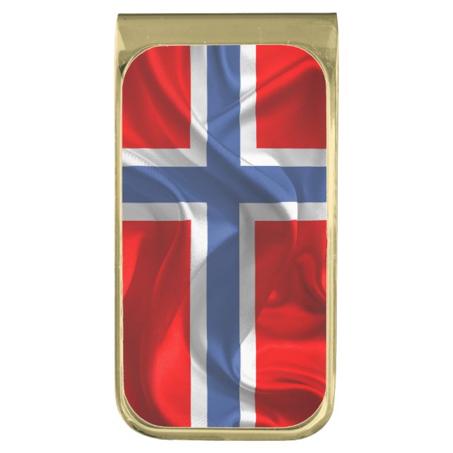Norwegian flag gold finish money clip (Front Vertical)
