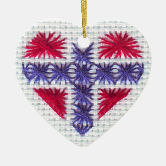 Norwegian Flag Heart Cross Stitch Nordic Norway Hj Ceramic Ornament