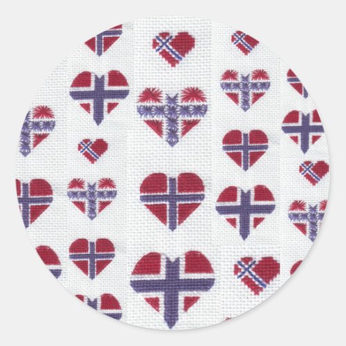 Norwegian Flag Heart Cross Stitch Nordic Norway Hj Classic Round Sticker