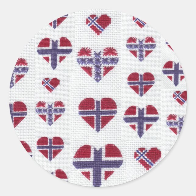 Norwegian Flag Heart Cross Stitch Nordic Norway Hj Classic Round Sticker (Front)