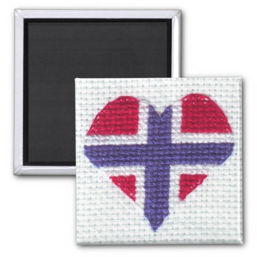 Norwegian Flag Heart Cross Stitch Nordic Norway Magnet