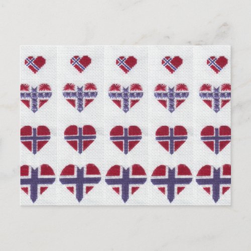 Norwegian Flag Heart Cross Stitch Nordic Norway Postcard