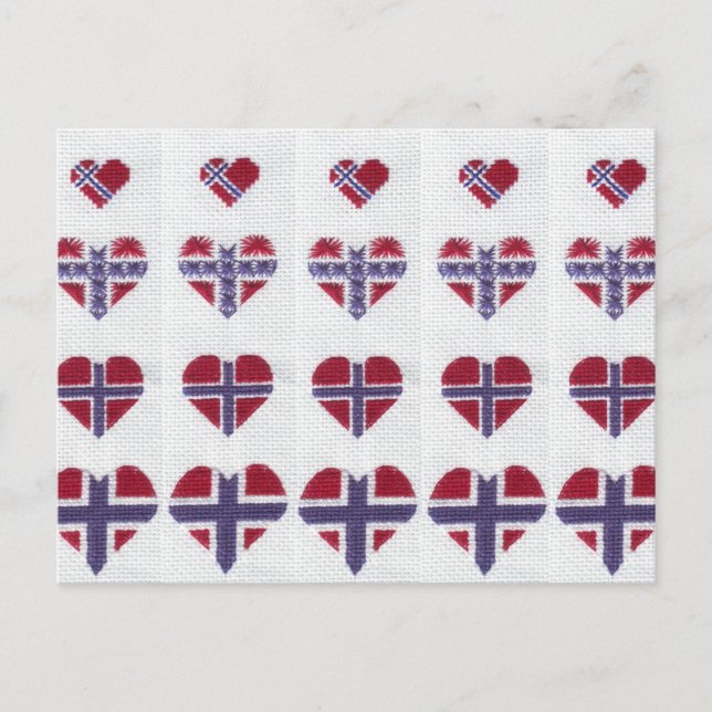 Norwegian Flag Heart Cross Stitch Nordic Norway Postcard (Front)