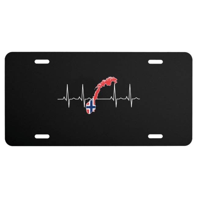 Norwegian Flag Heartbeat License Plate (Front)