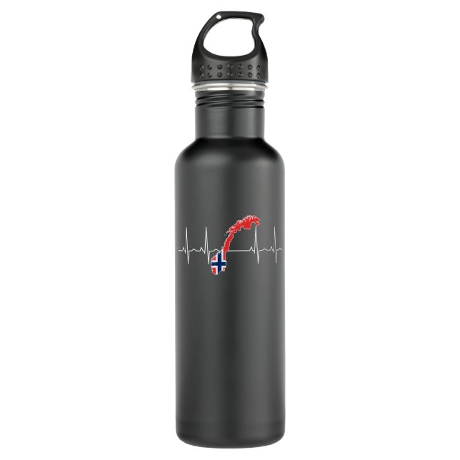 Norwegian Flag Heartbeat Stainless Steel Water Bottle (Front)