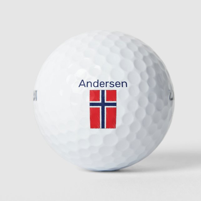 Norwegian Flag & Name Custom  Golf Balls (Front)