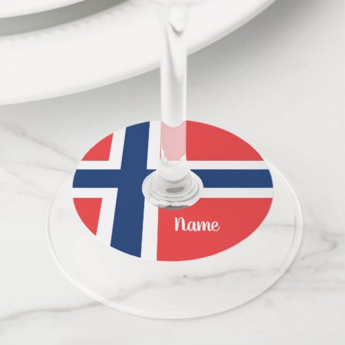 Norwegian flag of Norway personalized Wine Glass Tag