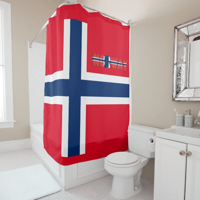Norwegian flag shower curtain (In Situ)