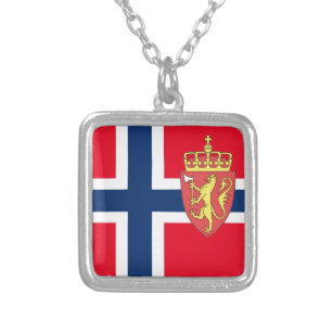 Norwegian flag silver plated necklace