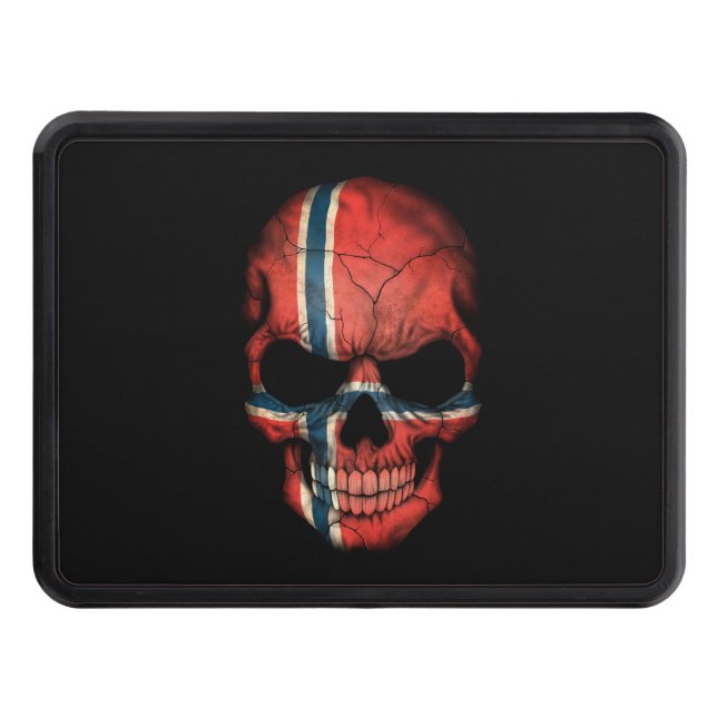 Norwegian Flag Skull on Black Trailer Hitch Cover (Front)
