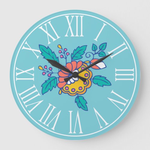 Norwegian Folk Flowers Large Clock