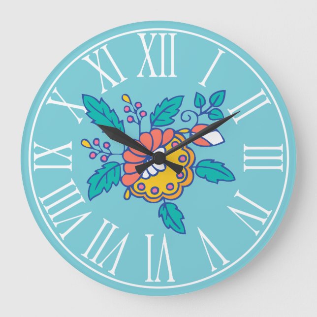 Norwegian Folk Flowers Large Clock (Front)