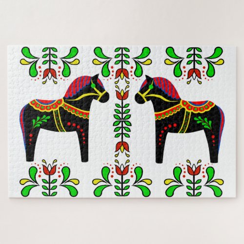 Norwegian folk horse and floral designcolorful jigsaw puzzle