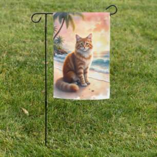 Norwegian Forest Cat Beach Sunset Garden Flag
