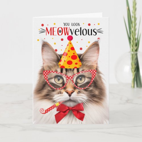 Norwegian Forest Cat Brown MEOWvelous Birthday Card