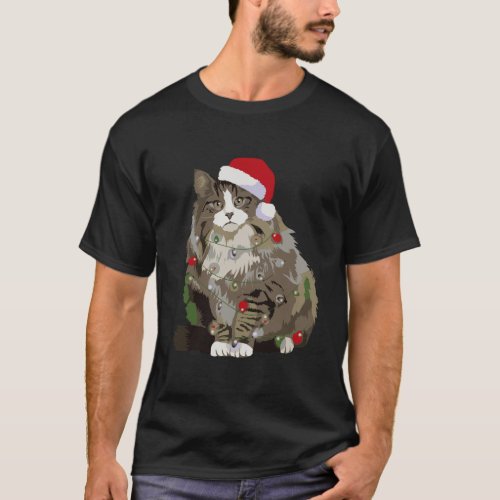 Norwegian Forest Cat Christmas Lights Xmas Cat Lov T_Shirt