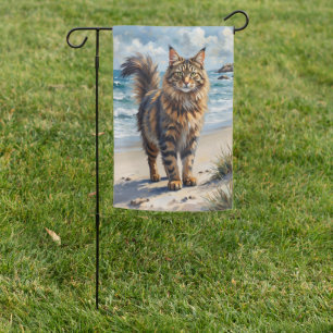 Norwegian Forest Cat Coastal Beach Art Garden Flag