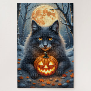Norwegian Forest Cat Enchanted Halloween Portrait Jigsaw Puzzle