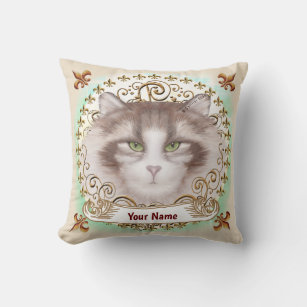 Norwegian Forest Cat FleurDeLis custom  Throw Pillow